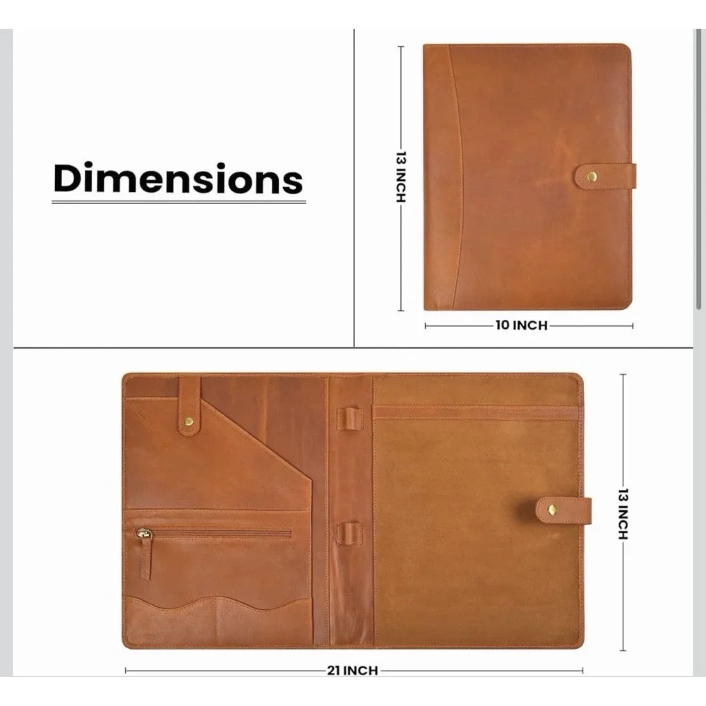 Leather Resume Portfolio Padfolio A4 Organizer Binder Interview Folder Tan